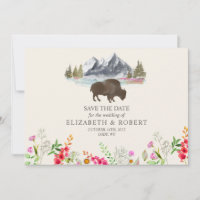 Bison de Buffalo Aquarelle Montagnes Mariage flora