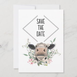 Save The Date bisou de nez de vache fleurs aquarelle gris animal