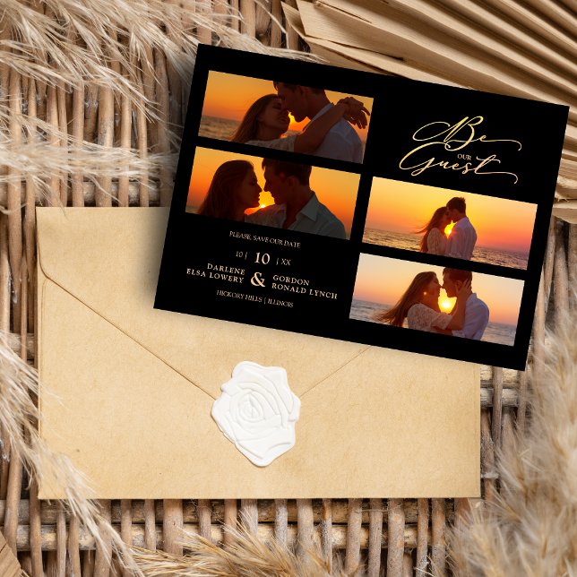 Save The Date Black 4 Photos Collage Soyez notre Mariage de devi (Créateur téléchargé)