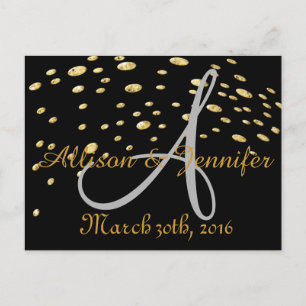Save the Date Black and Gold Glitzer Imitate Foil  Ankündigungspostkarte