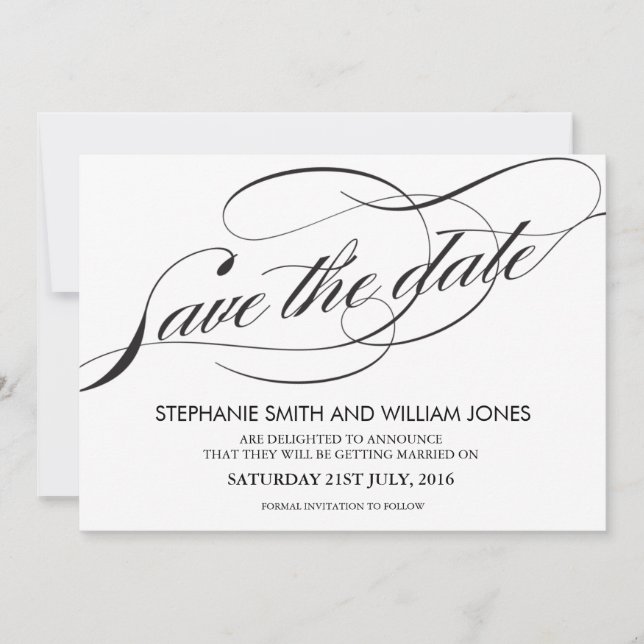 Save The Date Black and White Flourish Swirl Enregistrer la date (Devant)
