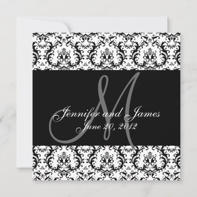 Save the Date Black Damask Monogram (Vorderseite)