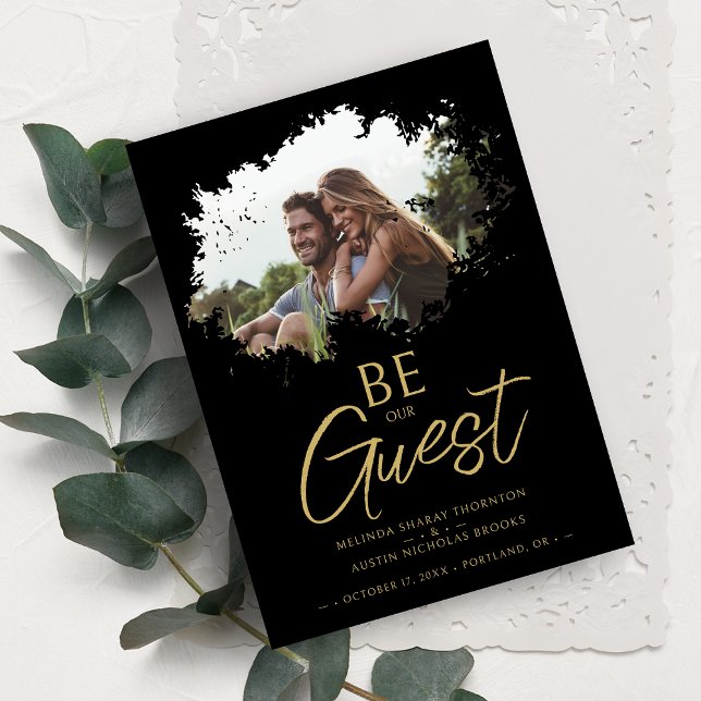 Save The Date Black Fancy Brushstroke Grunge Splatter Photo (Créateur téléchargé)