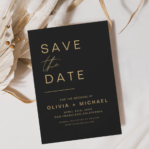 Save The Date Black Gold Enregistrer la date Elégant minimaliste