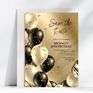 Save the Date Black Gold Men's 50. Geburtstag Einladung