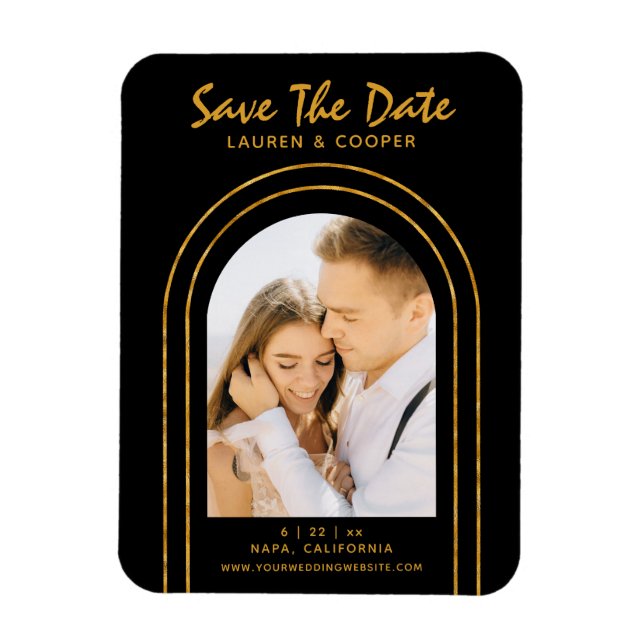 Save the Date Black Gold Stilvolle Art Deco Hochze Magnet (Vertikal)