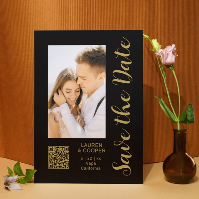 Save the Date Black Gold Stilvolle Moderne Hochzei Magnetkarte (Von Creator hochgeladen)