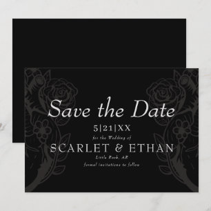 Save The Date Black Gothique Floral Heart Mariage moderne