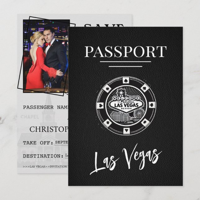 Save The Date Black Las Vegas Passport Enregistrer La Date (Devant / Derrière)