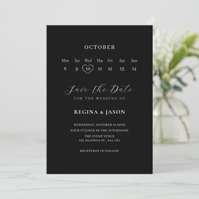 Save The Date Black Minimalist enregistrer le calendrier de date (Debout devant)