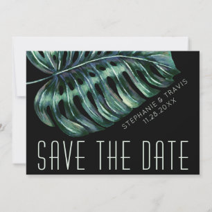 Save The Date Black Mod Monstera Dark Moody Mariage tropical