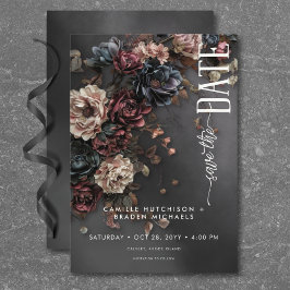 Save The Date Black Moody Gothic Flowers & Mist Mariage