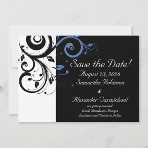 Save The Date Black Periwinkle Cornflower Blue Floral Mariage