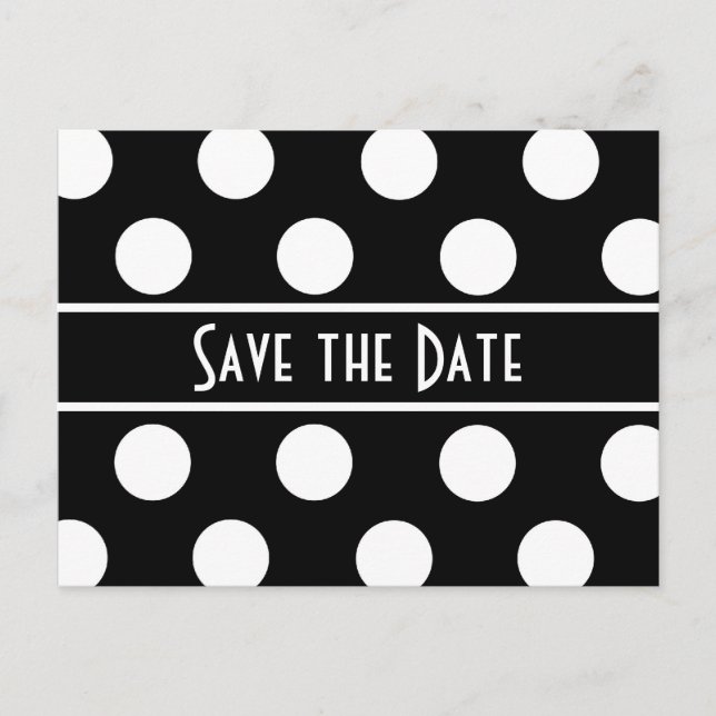 Save the Date Black Polka Dot Foto Postkarte (Vorderseite)