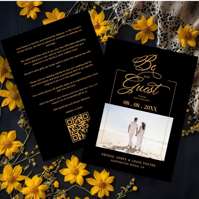 Save The Date Black Sophisticated Minimal Photo Elegant Script (Black Sophisticated Minimalist Photo Elegant Script Save the Date Card with Envelope.)