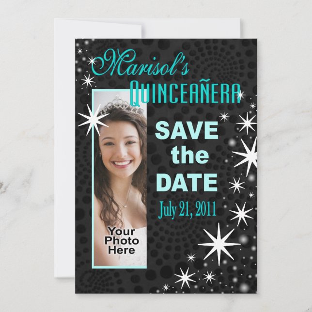 Save The Date Black Stars Quinceañera (Devant)