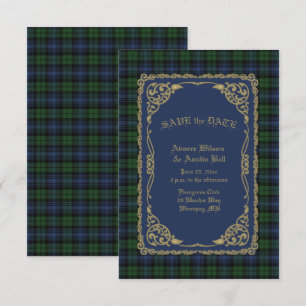 Save The Date Black Watch Tartan Ancien Avec Cadre Or