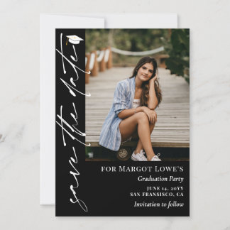 Save The Date Black White Calligraphy Graduation