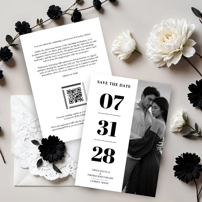 Save The Date Black & White Enchanting and Delicate Simple Photo (Black & White Enchanting and Delicate Simple Photo Wedding Save the Dates Cards.)