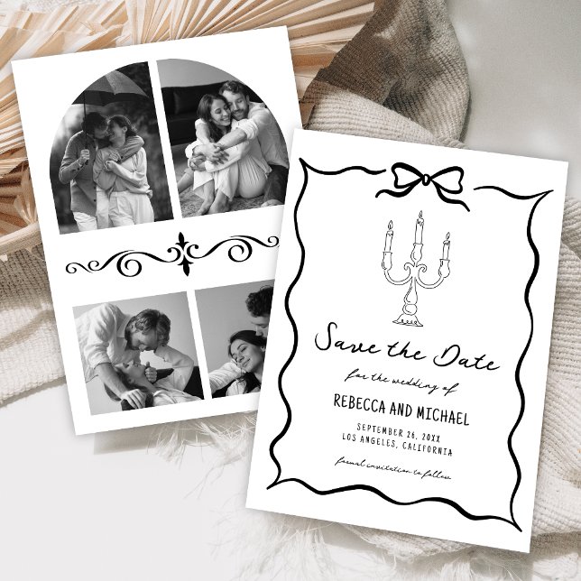 Save The Date Black & White Hand Drawn Bow Photo Wedding (Créateur téléchargé)