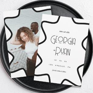 Save The Date Black & White Retro Bordure Wavy Frame Mariage d'h
