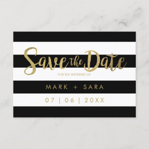 Save The Date Black & White Stripes Gold Foil Enregistrer la dat