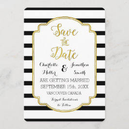 Save The Date Black White Stripes Gold Wedding Enregistrer la da