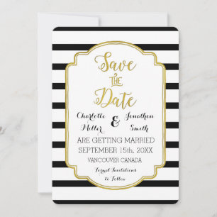 Save The Date Black White Stripes Gold Wedding Enregistrer la da