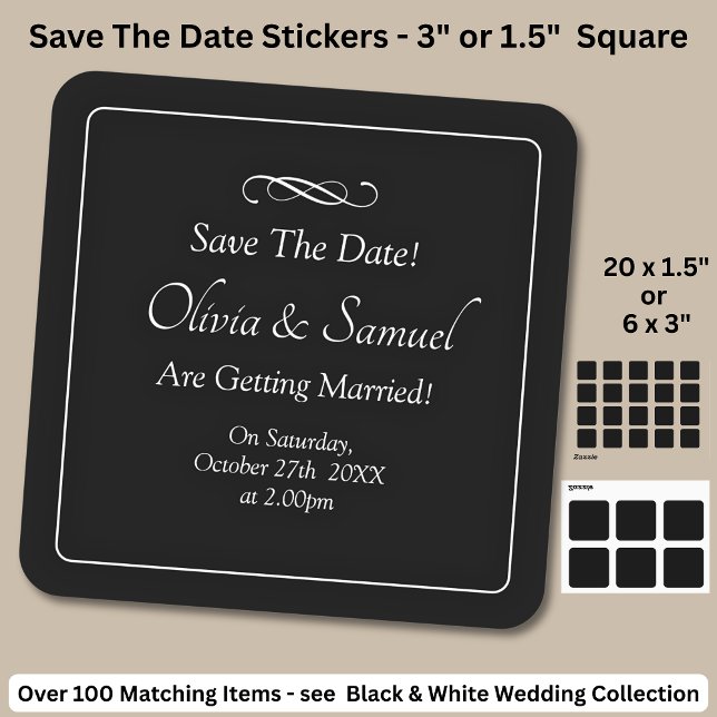 Save The Date - Black & White with Infinity Scroll Quadratischer Aufkleber (Von Creator hochgeladen)