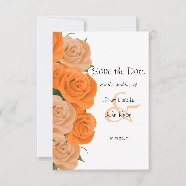 Save The Date Blanc avec Roses orange - Enregistrer la date (Devant)