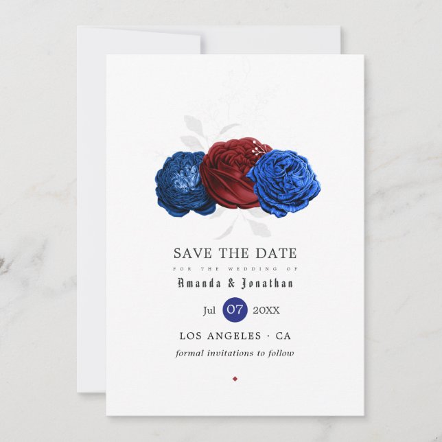Save The Date Blanc rouge et bleu 4 juillet Mariage (Devant)