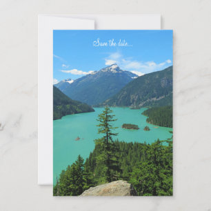 Save The Date Blank Snowy Mountain Turquoise Lake à Washington
