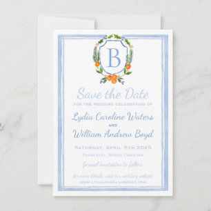 Save The Date Blason Aquarelle Citron, Mariage Chinoiserie