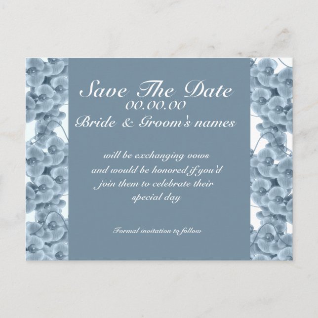 Save the Date blaue Orchidee - anpassbare Vorlage (Vorderseite)