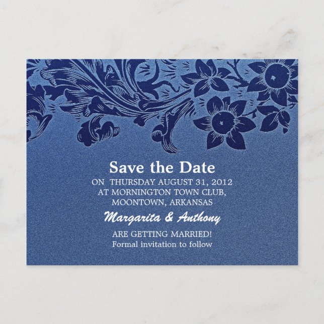 Save the Date blaue Postkarten (Vorderseite)