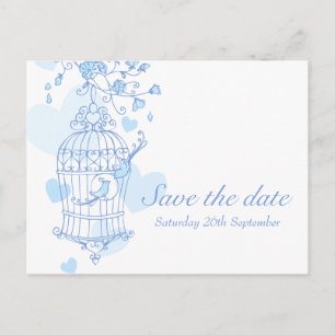 Save the Date blaue Vogelkäfigkarte Ankündigungspostkarte