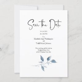 Save the Date Blaue Wasserfarbe Bio Blätter Einladung