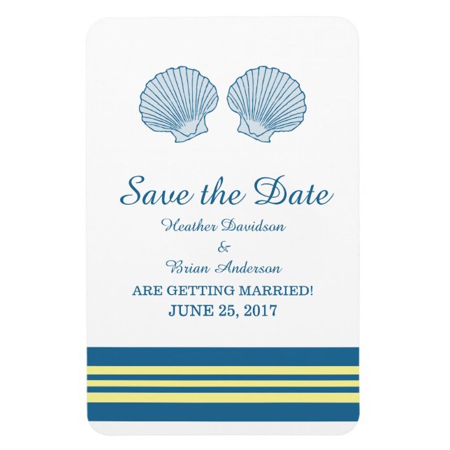 Save the Date blaugelbe Muscheln Magnet (Vertikal)