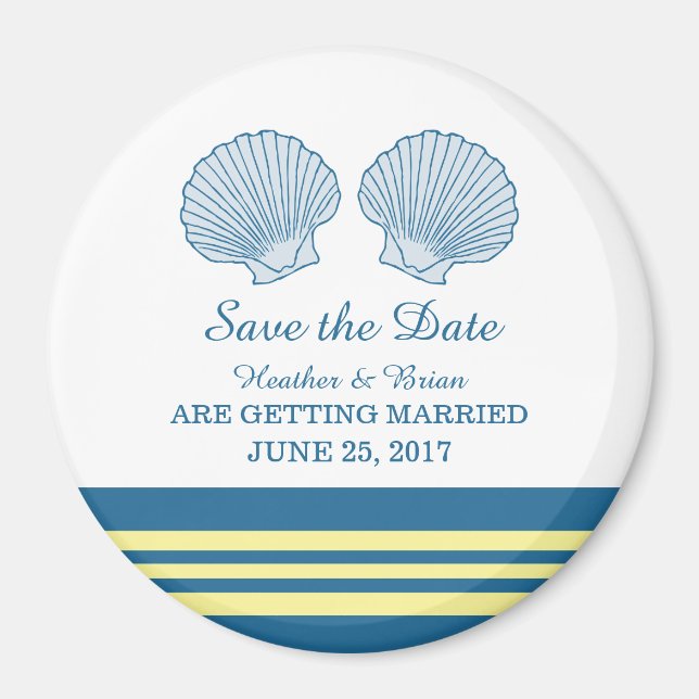Save the Date blaugelbe Muscheln Magnet (Vorne)