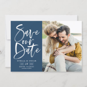 Save The Date Bleu aquarelle pinceau photo