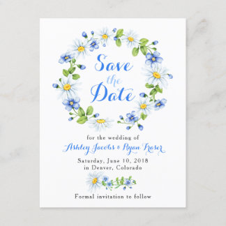 Save The Date Bleu Blanc Fête Mariage Floral Enregistrer la date