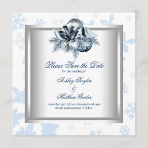 Save The Date Bleu blanc Snowflake Mariage d'hiver Enregistrer l
