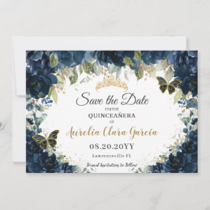 Save The Date Bleu bleu marine Quinceañera Enregistrer la date