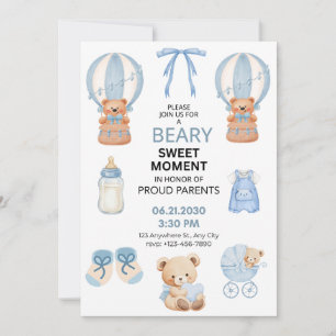 SAVE THE DATE BLEU CLAIR BLANC 5X7 OURS GARÇON BABY SHOWER