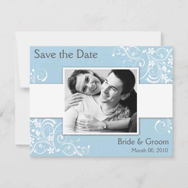 Save The Date Bleu clair floral tourbillon Enregistrer la date C (Devant)