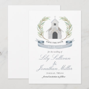 Save The Date Bleu clair Pastel Charming Mariage Church Chapelle
