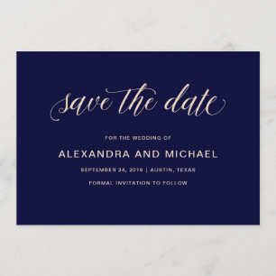 Save The Date Bleu de marine avec typographie de broussailles   