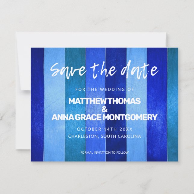 Save The Date Bleu Duché tons Bois Rustique (Devant)