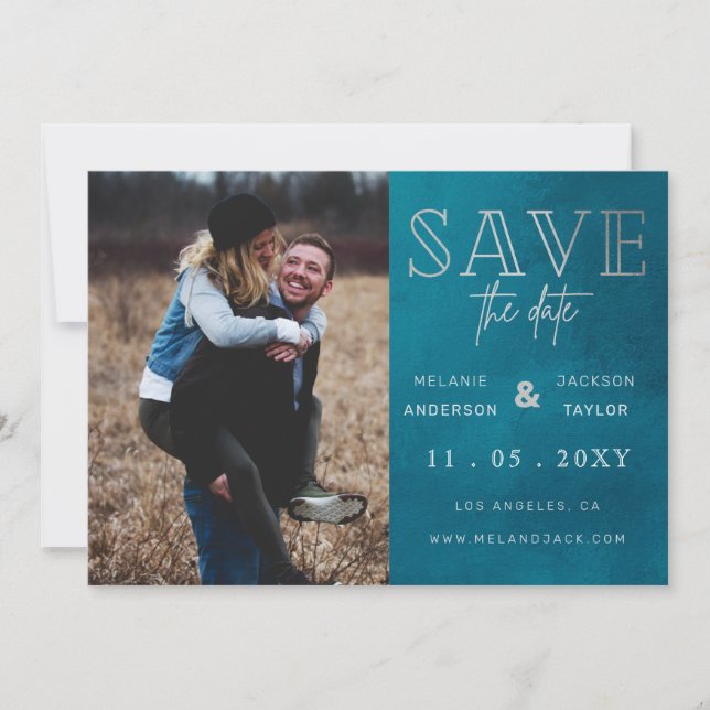 Save The Date Bleu élégant photo manuscrite Enregistrer la date (Devant)