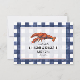Save The Date Bleu En vichy Homard Mariage rustique Enregistrer 